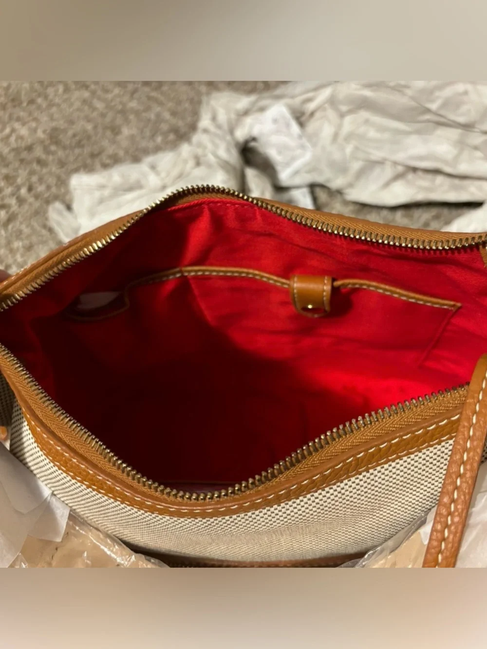 Dooney & Bourke Cream and Tan Canvas Hobo Bag with matching wallet! NWT!